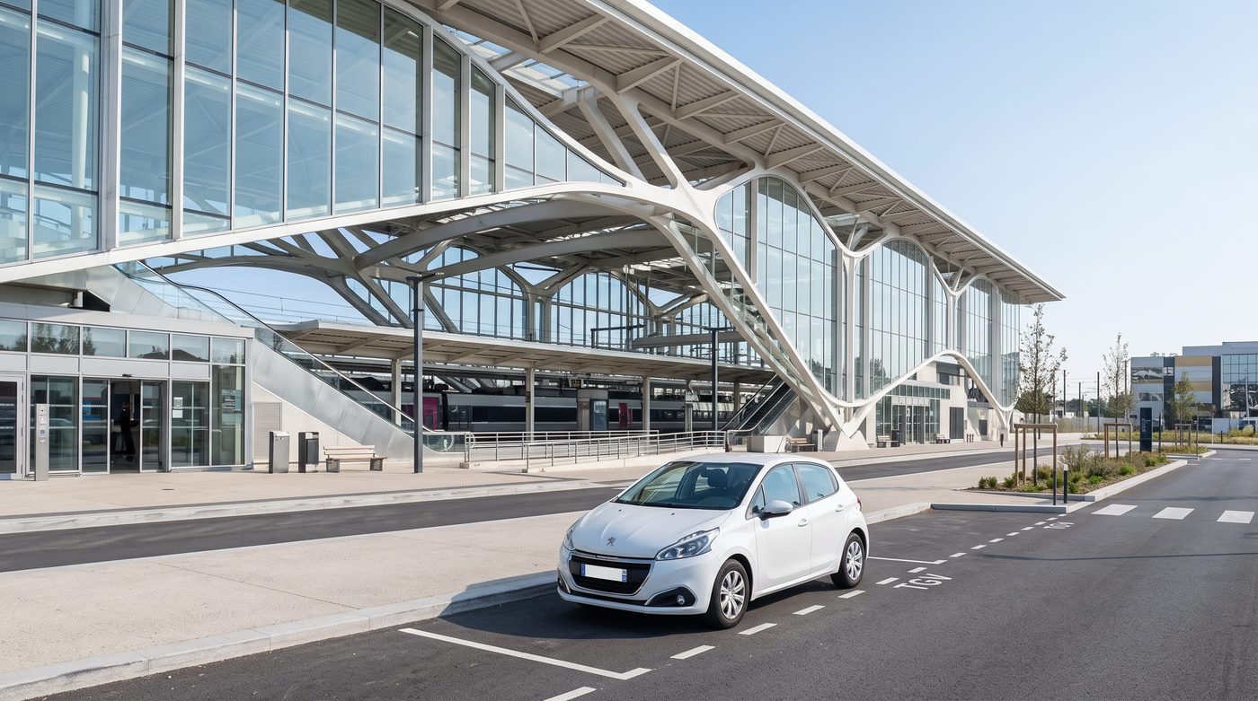 Location de voiture gare TGV Avignon : véhicule devant la gare